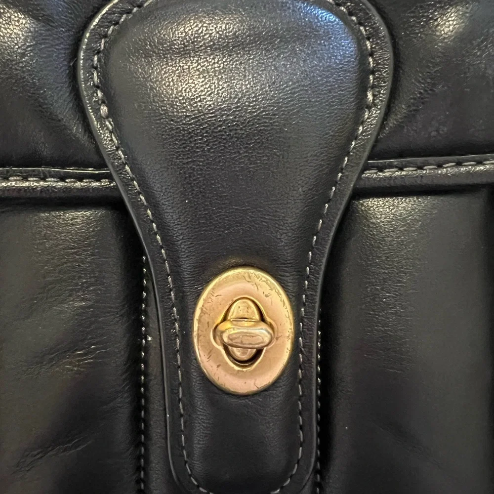 Coach Black Leather Satchel with Gold Accents - Picture 5 of 9